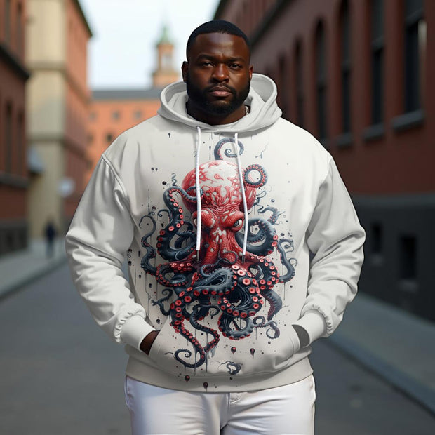 Men's Plus Size Fashion Street Giant Octopu Print Long Sleeve Hoodie