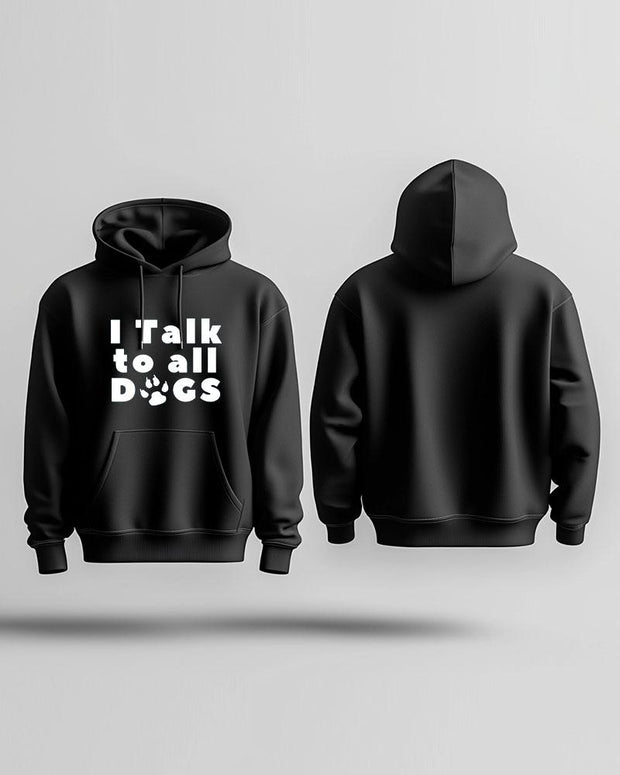 Cotton Material-I Talk To All Dogs Alphabet Paw Print Men's Loose Oversized Hoodie