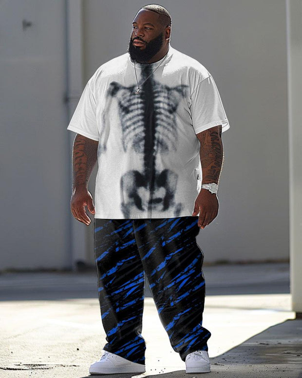 Men's Large Street Casual Abstract Skull Print T-Shirt Trousers Suit