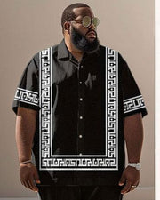 Men's Plus Size Business Simple Retro Pattern Printed Short Sleeve Shirt Suit