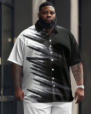 Men's Plus Size Business Brush Printing Short Sleeve Shirt Trousers Suit