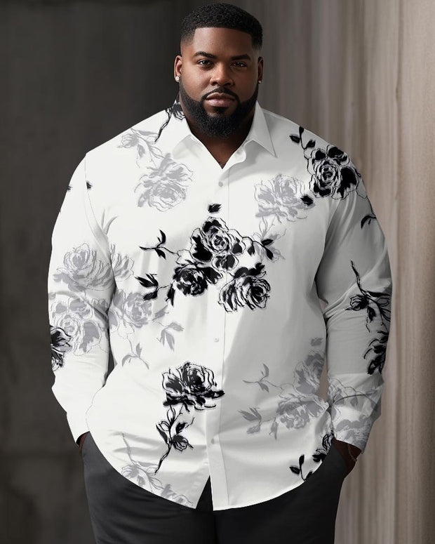 Men's Plus Size Casual Phantom Rose Casual Long Sleeve Lapel Long Sleeve Shirt