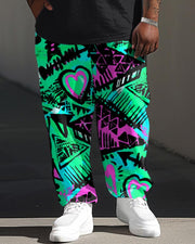 Men's Large Hip-hop Printed T-shirt Trousers Suit