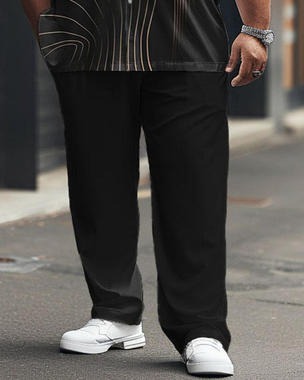 Men's Plus Size Business Simple Line Printing Short Sleeve Shirt Trousers Suit
