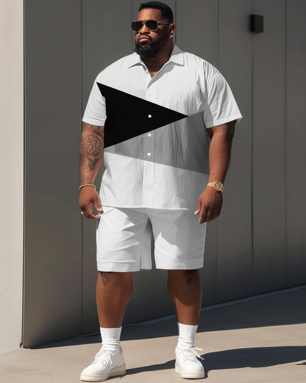 Men's Plus Size Simple Casual Triangle Color-block Printed Shirt Shorts Suit