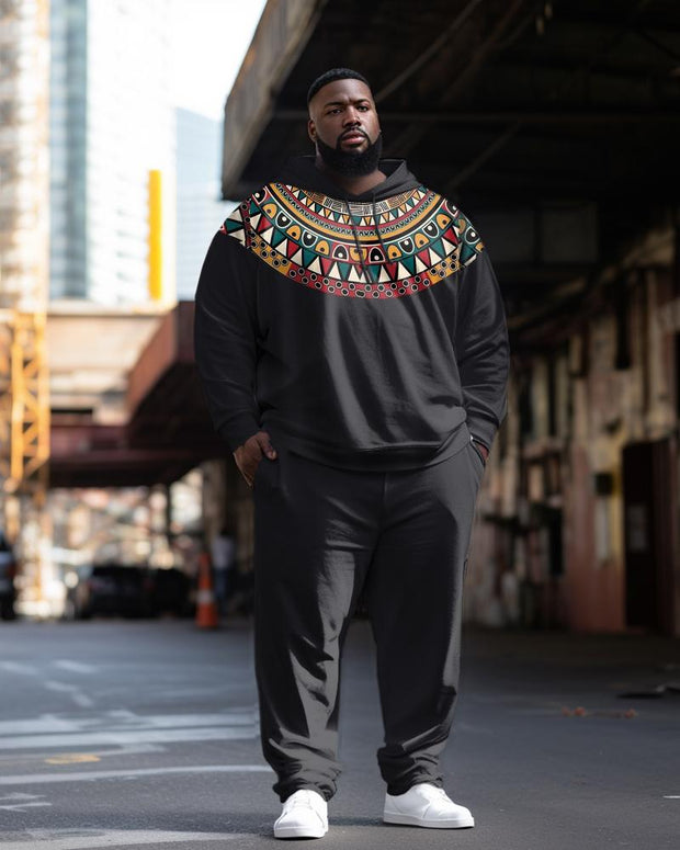 Men's Plus Size Casual Diamond Long Sleeve Hoodie Sporty Two-Piece Suit