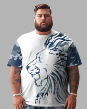 Men's Plus Size Camo Lion Head T-Shirt Shorts Suit