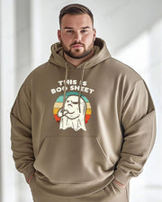 Cotton Material - This Is Boo Sheet Letter Ghost Print Men's Loose Oversized Hoodie