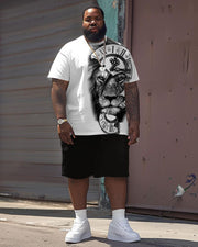 Men's Plus Size Street Casual Clock Lion Print T-Shirt Shorts Suit