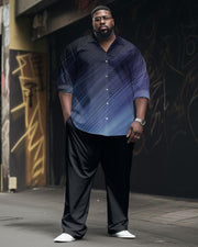 Men's Plus Size Casual Business Gradient Line Long Sleeve Shirt Trousers Suit