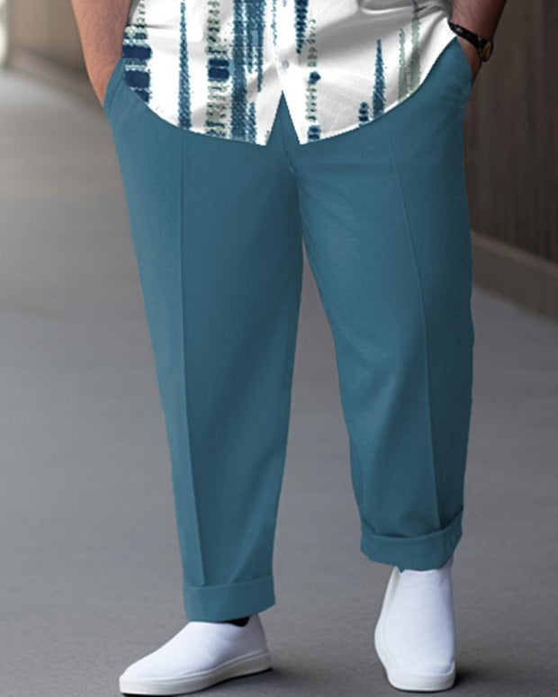 Men's Plus Size Geometric Line Art Print Short Sleeve Shirt Trousers Suit