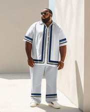 Men's Plus Size Business Simple Striped Print Short Sleeve Shirt Suit