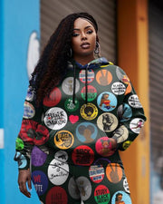Women's Plus Size Black Girl Head Print Hoodie Set