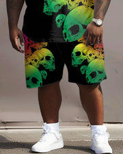 Men's Plus Size Street Casual Colorful Gradient Skull Print T-Shirt Shorts Suit