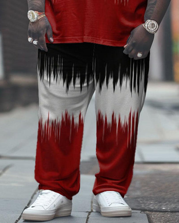 Men's Plus Size Street Casual Sound Wave Color-matched Printed T-shirt Trousers Suit