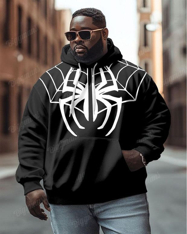 Men's Plus Size Street Fashion Black Spider Print Hoodie