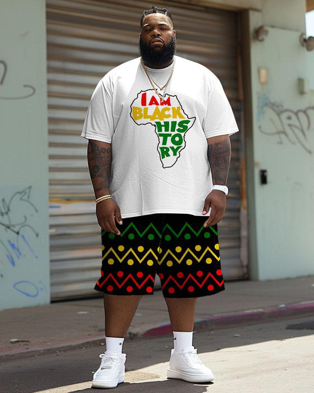 Men's Plus Size Juneteenth Black History Month Print T-Shirt Shorts Suit