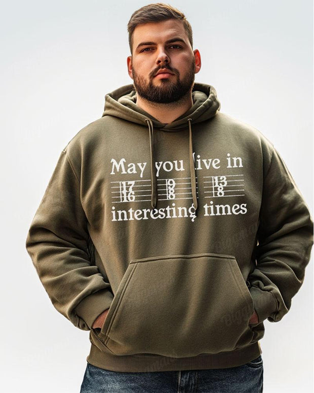 Cotton Material - May You Live In Interesting Times Alphabet Print Men's Loose Oversized Hoodie