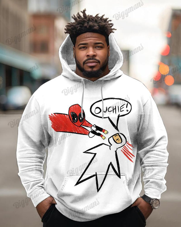 Men's Plus Size Cartoon Unbelievable Plan Hooded Long Sleeve Hoodie