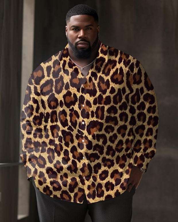 Men's Plus Size Classic Leopard Long Sleeve Lapel Long Sleeve Shirt