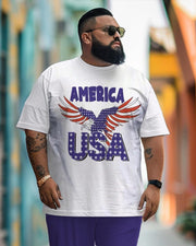 Men's Large Eagle Alphabet Print T-Shirt Pants Suit