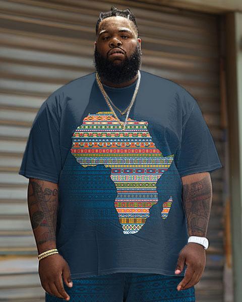 Men's Plus Size Juneteenth Black History Month Map Print T-Shirt Shorts Suit