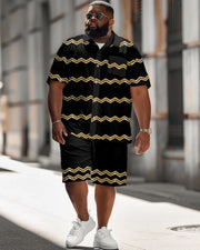 Men's Plus Size Geometric Wave Print Shirt Shorts Suit