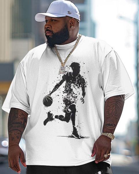 Men's Large Street Casual Granules Abstract Basketball Printed T-Shirt Trousers Suit