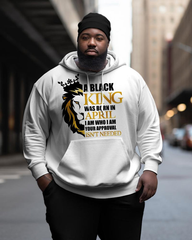 Men's Plus Size Lion Black King Long Sleeve Hoodie