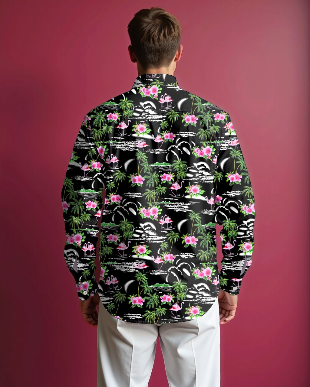 Flamingo Men's Long Sleeve Lapel Shirt