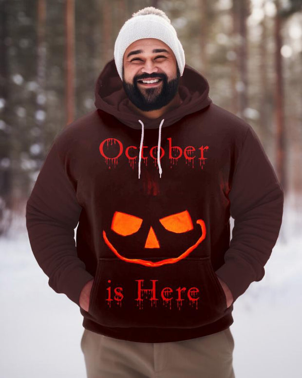 Men's Plus Size Fashion Halloween October is Here Print Hoodie Long Sleeve Hoodie