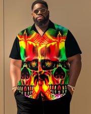 Skull Gradient Color Personality Short-sleeved Shirt Large Size Men's Suit