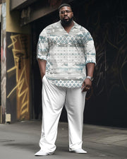 Men's Plus Size Tattered Effect Pattern Long Sleeve Lapel Shirt 2-piece Set