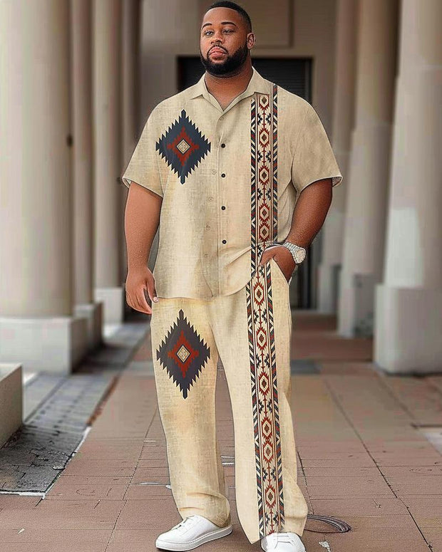 Vintage Printed Short-sleeved Shirt Plus Size Men's Suit