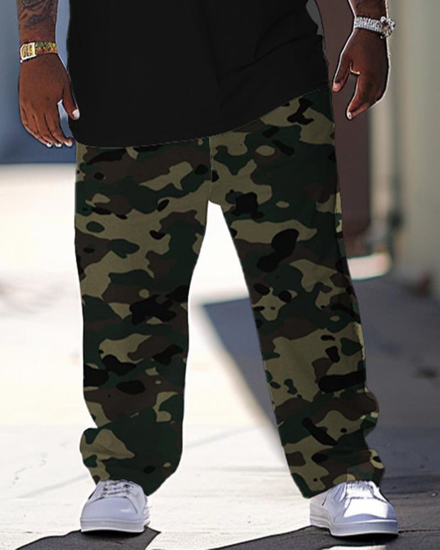 Men's Plus Size Casual Letter Camouflage Print T-Shirt Trousers Suit