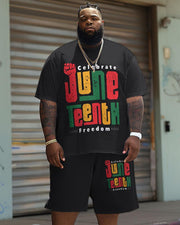 Men's Plus Size Juneteenth Freedom Day Printed T-Shirt Shorts Suit