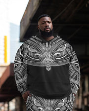 Men's Street FashionInk Retro Kekoa Pullover Print Plus Size Hoodie Suit