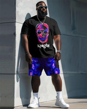 Men's Plus Size Street Casual Graffiti Skull Print T-Shirt Shorts Suit