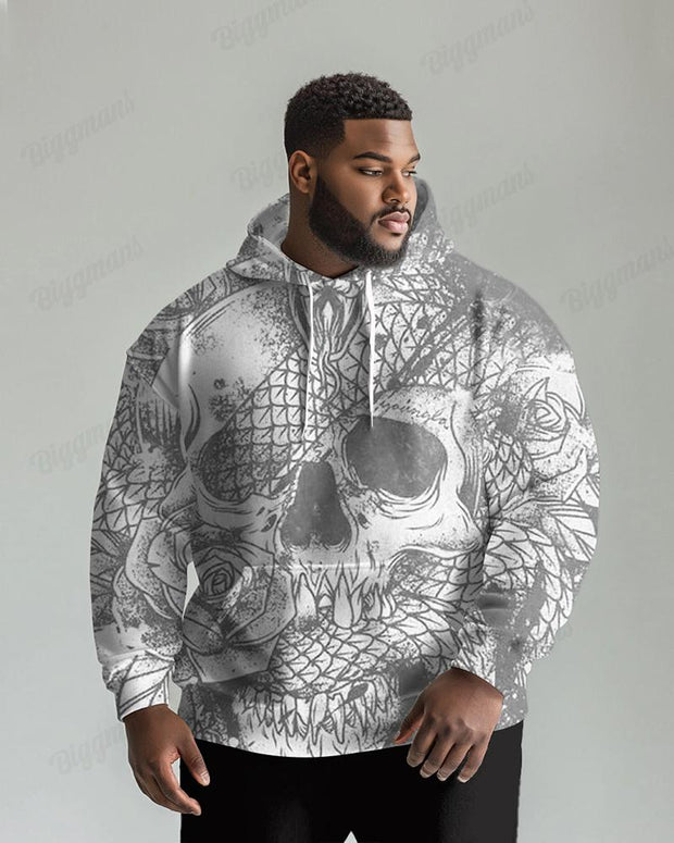 Stressed-up Broken Skull Print Sleeve Hoodie Men's Plus Size