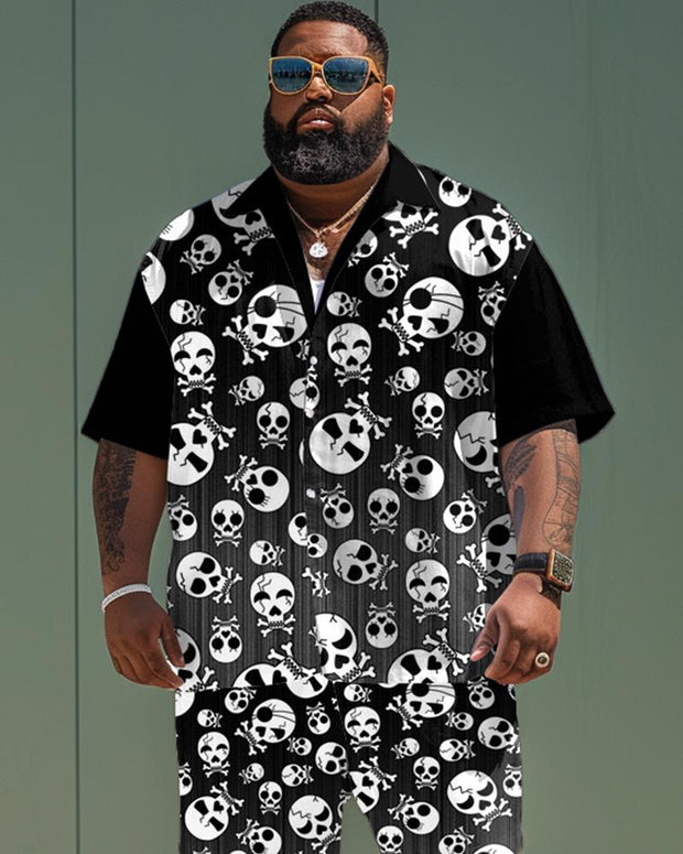 Skeleton Gradient Color Matching Short-sleeved Shirt Plus Size Men's Suit