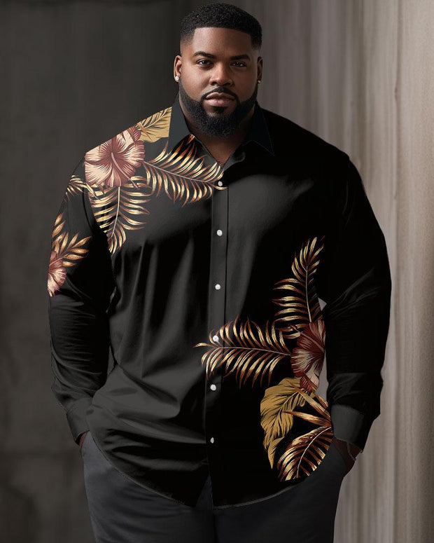 Men's Plus Size Floral Lar Casual Long Sleeve Shirt