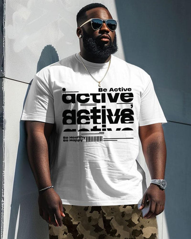 Men's Plus Size Street Casual Be Active Be Healthy Be Happy Alphabet Print T-Shirt Shorts Suit