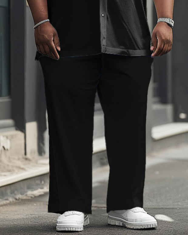 Men's Plus Size Versatile Solid Color Black Short Sleeve Shirt Trousers Suit