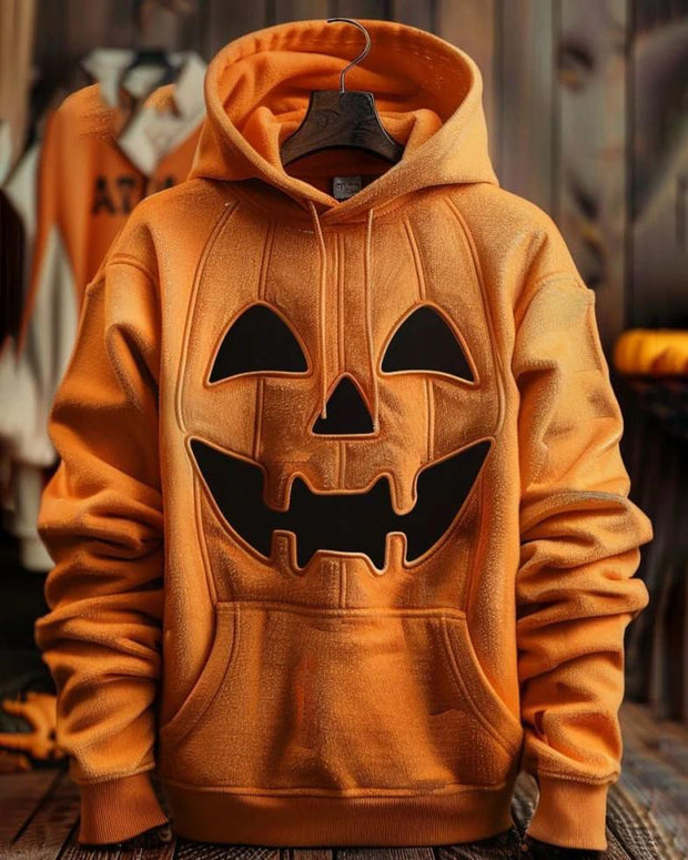 Men's Plus Size Fashion Funny Halloween Pumpkin Printed Long Sleeve Hoodie