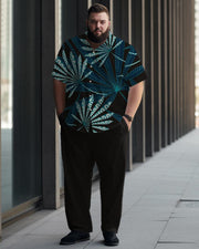 Men's Plus Size Exaggerated Plant Print Short Sleeve Shirt Trousers Suit