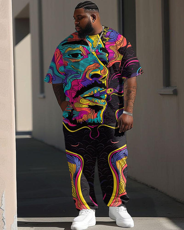 Men's Plus Size Street Fashion Abstract Graffiti Avatar Print T-Shirt Trousers Suit