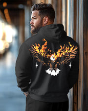 Flame Eagle Printed Long Sleeve Hoodie Men's Plus Size