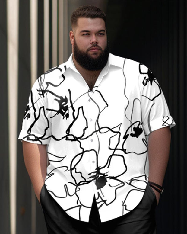 Men's Plus Size Abstract Line Art Print Short Sleeve Shirt Trousers Suit