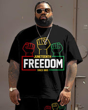 Men's Plus Size Juneteenth Black Freedom Day Fist Print T-Shirt Shorts Suit