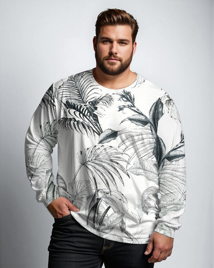 100% Cotton-Men's Seaside Large Leaf Long Sleeve T-Shirt